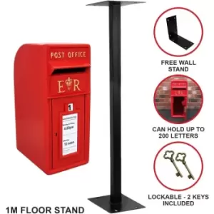 Royal Mail Post Box with Floor Stand er Cast Iron Wall Mounted Wedding Authentic Pillar Replica Lockable Post Office Letter Box Red - Red