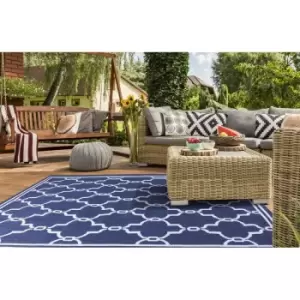 Terrace Spanish Tile Flatweave Outdoor Indoor Blue Rug in 80 x 150cm (2'6''x5'0'')