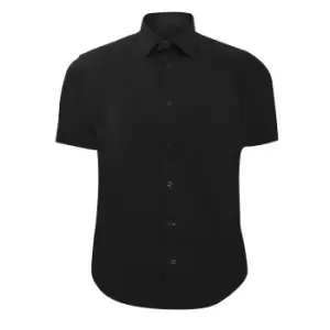 Russell Collection Mens Short Sleeve Easy Care Fitted Shirt (16) (Black)