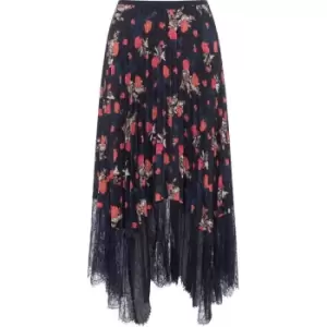 French Connection Ella Rose Lace Mix Pleated Midi Skirt - Blue