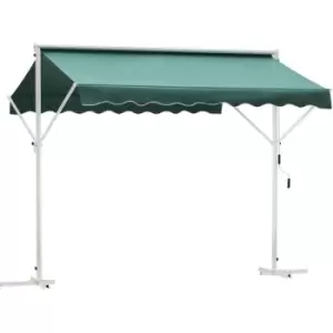 3 x 3m 2 Side Free Standing Manual Awning Canopy Patio Garden Outdoor Sun Shade Shelter w/ Winding Handle (Green) - Outsunny