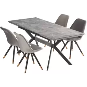 5 Pieces Life Interiors Sofia Blaze Dining Set - an Ash Extendable Rectangular Wooden Dining Table and Set of 4 Dark Grey Dining Chairs - Dark Grey