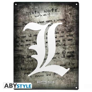 Death Note - L Symbol (28 x 38cm) With Hook Metal Plate