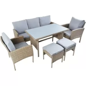7 Seater Wicker Set of Light Brown Rattan Sofa, Table, 2 Chairs, 2 Stools For Indoor Outdoor Garden Furniture Patio Conservatory