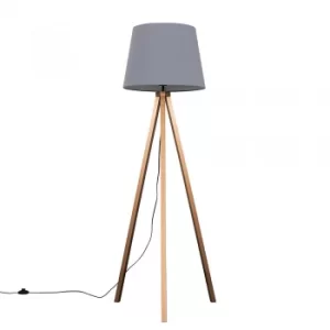 Barbro Copper Tripod Floor Lamp With XL Grey Shade