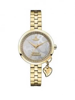 Vivienne Westwood Vivienne Westwood Bow Silver Dial With Gold Orb Charm Gold Stainless Steel Bracelet Watch