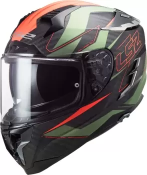 LS2 FF327 Challenger Fold Carbon Helmet, black-green-orange Size M black-green-orange, Size M