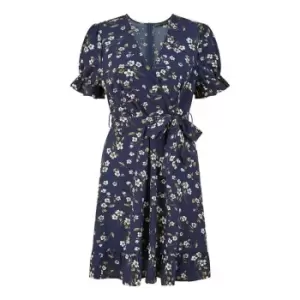 Mela London Navy Daisy Print Wrap Over Mini Dress - Blue