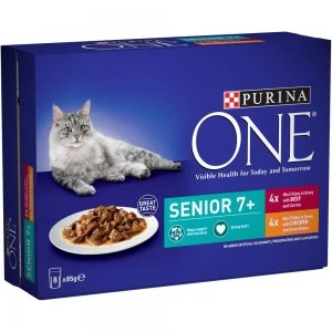 Purina ONE Senior 7+ Cat Food Chicken and Beef 8 x 85g