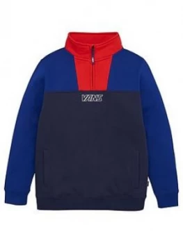 Boys, Vans Childrens 1/4 Zip Sweatshirt - Blue/Red, Blue/Red, Size 15-16 Years