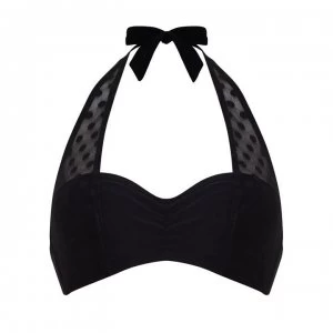 Figleaves Icon Spot Mesh Halter Bikini Top - Black