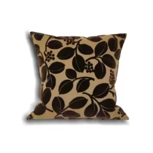 Cherries Faux Velvet Applique Cushion Cover, Chocolate, 45 x 45cm - Paoletti
