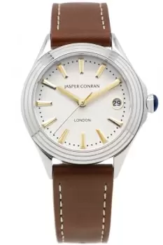 Unisex Jasper Conran London 40mm Watch with a White Dial and a Brown Leather strap J1L106021