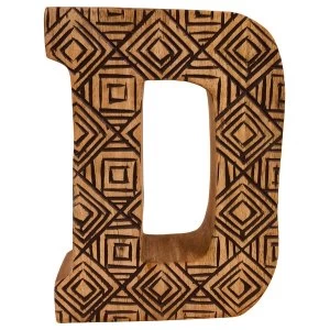 Letter D Hand Carved Wooden Geometric