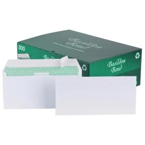 Basildon Bond DL Peel and Seal 100gm2 Recycled Plain Wallet Envelopes White Pack of 500