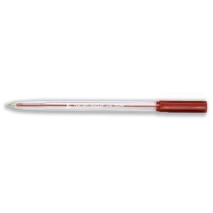 5 Star Office Ball Pen Clear Barrel Medium 1.0mm Tip 0.7mm Line Red Pack of 50