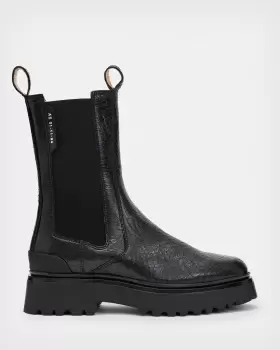 AllSaints Womens Amber Leather Crocodile Boots, Black, Size: UK 8/US 11/EU 41