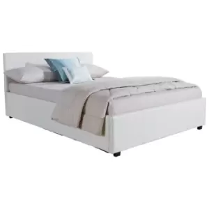 Side Lift Ottoman Bed Small Double Faux Leather White