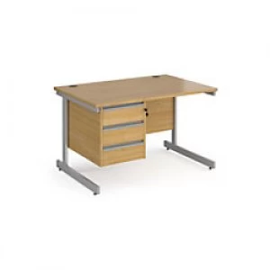 Dams International Straight Desk with Oak Coloured MFC Top and Silver Frame Cantilever Legs and 3 Lockable Drawer Pedestal Contract 25 1200 x 800 x 72