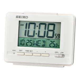 Seiko LCD Alarm Clock with Calendar and Thermometer - White