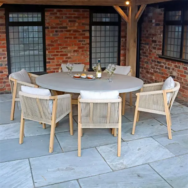 Royalcraft Luna 200x145cm concrete table with 6 Roma Chairs - Beige One Size