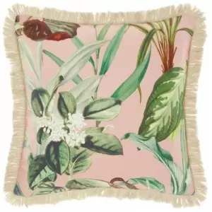 Linen House - Wonderplant Botanical Print 100% Cotton Fringed Cushion Cover, Multi, 48 x 48 Cm
