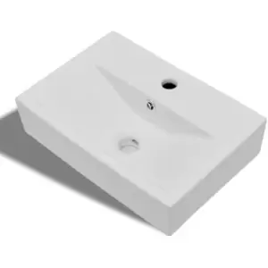 Ceramic Bathroom Sink Basin Faucet/Overflow Hole White Rectangular Vidaxl White