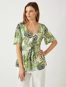 Wallis Tropical Leaf Angel Sleeve Top - Cream, Size S, Women