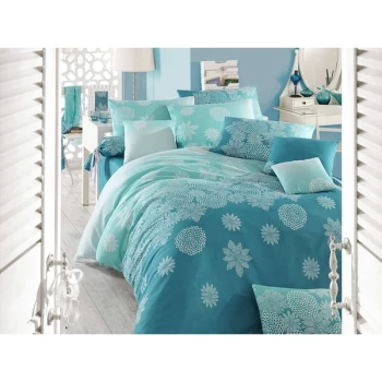 143EPJ41291 Simay - Turquoise Turquoise White King Quilt Cover Set (EU) (ES)