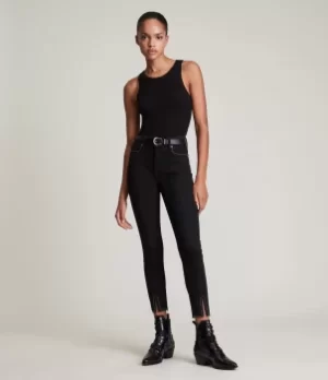 AllSaints Womens Miller Mid-Rise Size Me Studded Skinny Jeans, Black, Size: M