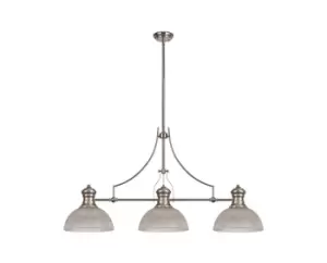 3 Light Telescopic Ceiling Pendant E27 With 30cm Prismatic Glass Shade, Polished Nickel, Clear