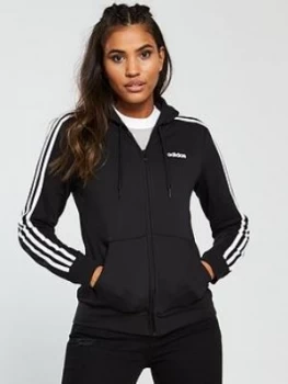 adidas Essentials 3 Stripe Full Zip Hoodie - Black, Size 2Xs, Women