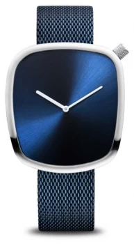 Bering Classic| Pebble Brushed Blue Square Dial Blue Watch