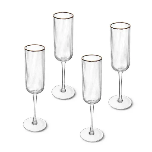 Mikasa Sorrento Ridged Crystal Champagne Flute Glasses&#44; Set Of 4&#44; 200Ml