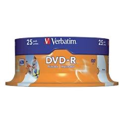 Verbatim DVD R Wide Inkjet Printable ID Brand 4.7GB DVD R AZO 25pcs