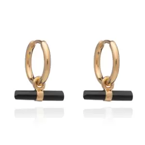 Rachel Jackson London Gold Plated Onyx Mini T-Bar Huggie Hoop Earrings