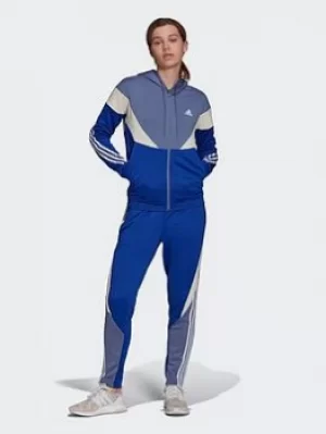 adidas Sportswear Colorblock Tracksuit, Purple/Blue/White, Size S, Women