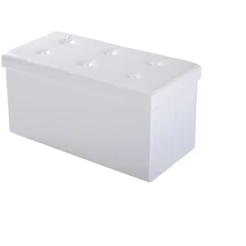 Folding Faux Leather Storage Cube Ottoman Bench Seat PU Rectangular Footrest Stool Box (Cream White) - Homcom