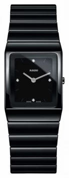 RADO Ceramica Diamonds Square Dial Black Ceramic Bracelet Watch