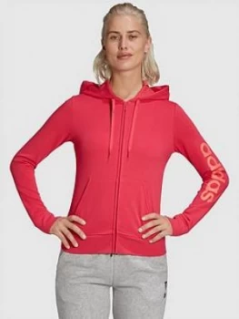 adidas Essentials Linear Full Zip Hoodie - Pink, Size XS, Women