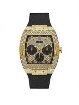 Guess Guess Phoenix Gold And Black Glitz Dial Mens Silicone Strap Watch