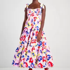 Kate Spade New York Womens Summer Flowers Tiered Dress - Cream Multi - UK 10