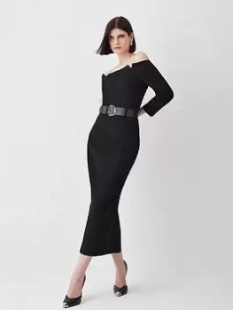 Karen Millen Structured Crepe Off Shoulder Pencil Dress - Black, Size 10, Women