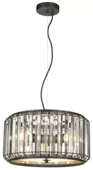Spring 3 Light Ceiling Pendant Black, Clear with Crystals, E27