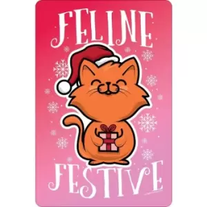 Greet Tin Card Feline Festive Christmas Plaque (One Size) (Pink/White/Orange) - Pink/White/Orange