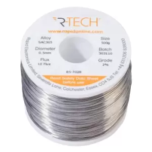 R-TECH 857028 SAC305 Solder 2% L0 Flux Halide-Free 0.5mm 500g Reel