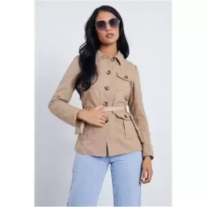 I Saw It First Camel Woven Shacket With Utility Waist Belt - Brown