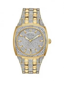 Bulova Swarovski Crystal and Gold Detail Dial Gold and Swarovski Crystal Stainless Steel Bracelet Watch, One Colour, Men