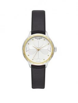 Kate Spade New York Kate Spade Rosebank White and Two Tone Detail Scalloped Dial Black Leather Strap Ladies Watch, One Colour, Women