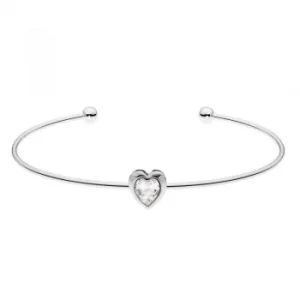 Ted Baker Ladies Silver Plated Crystal Heart Ultrafine Cuff Bangle